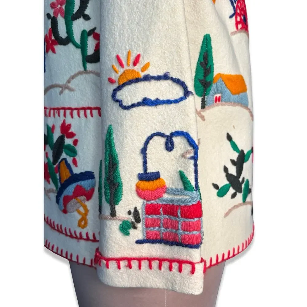 Vintage Hand Embroidered Folk Art Jacket Mexican Southwestern Wool Coat Medium - Picture 6 of 16
